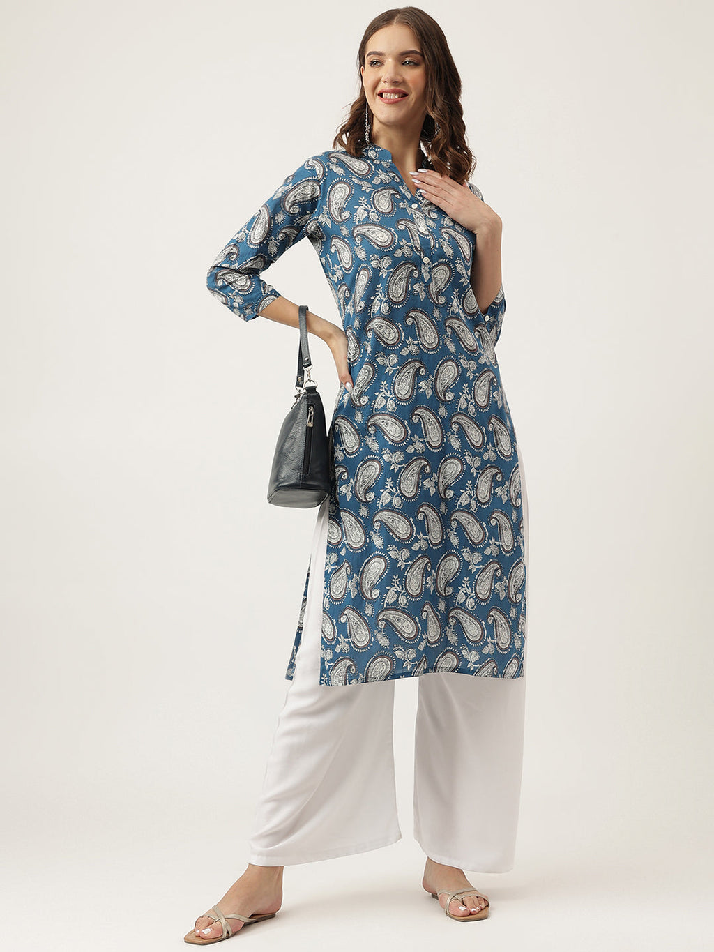 Noe Velarro Paisley Print Straight Fit Cotton Kurta