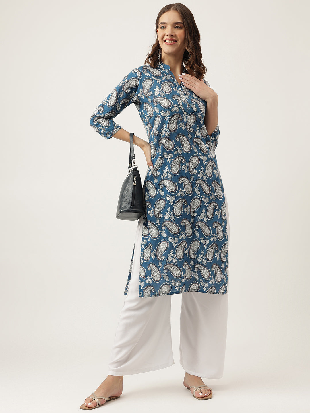 Noe Velarro Paisley Print Straight Fit Cotton Kurta