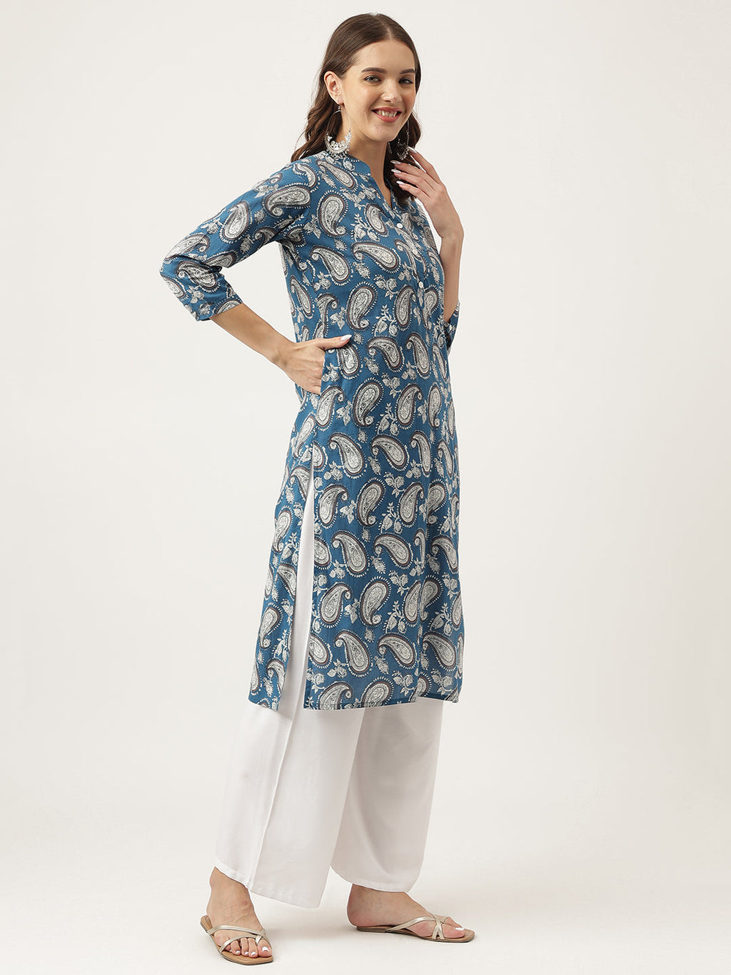 Noe Velarro Paisley Print Straight Fit Cotton Kurta