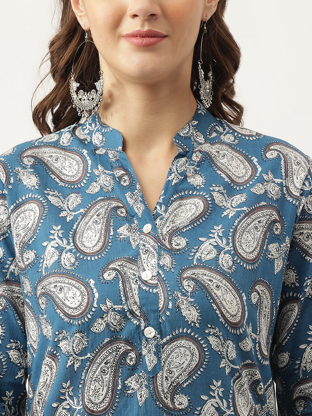 Noe Velarro Paisley Print Straight Fit Cotton Kurta