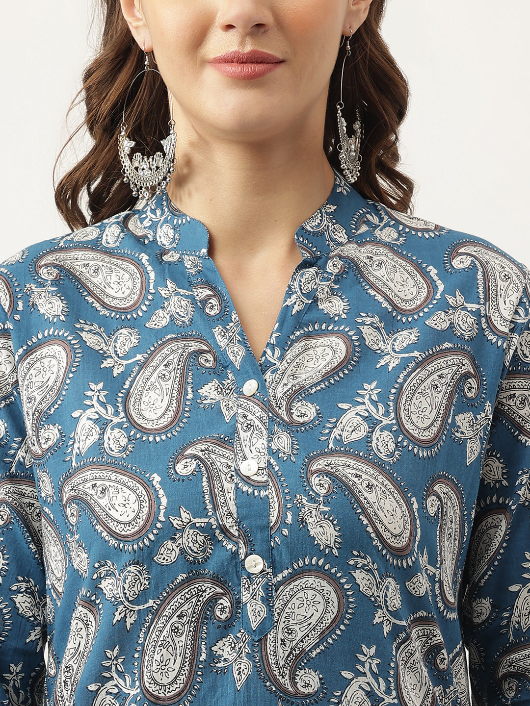 Noe Velarro Paisley Print Straight Fit Cotton Kurta