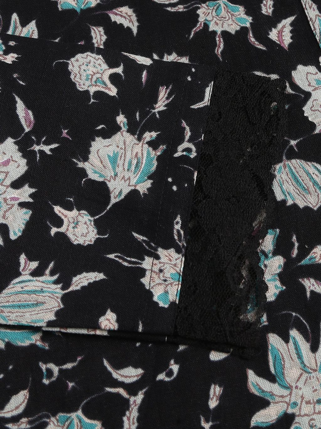 Noe Velarro Black Floral Print Straight Fit Cotton kurta