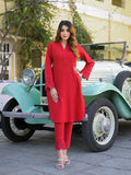 Noe Velarro Red Solid Print Cotton Fabric  Shirt Kurta with Trouser