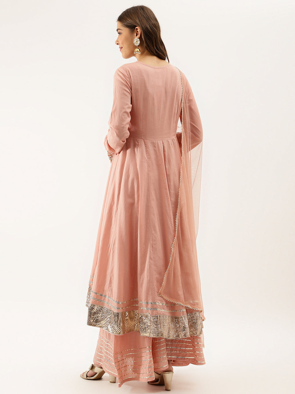 Noe Velarro Peach Solid Cotton Gota Work Kurta set with Dupatta