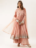 Noe Velarro Peach Solid Cotton Gota Work Kurta set with Dupatta