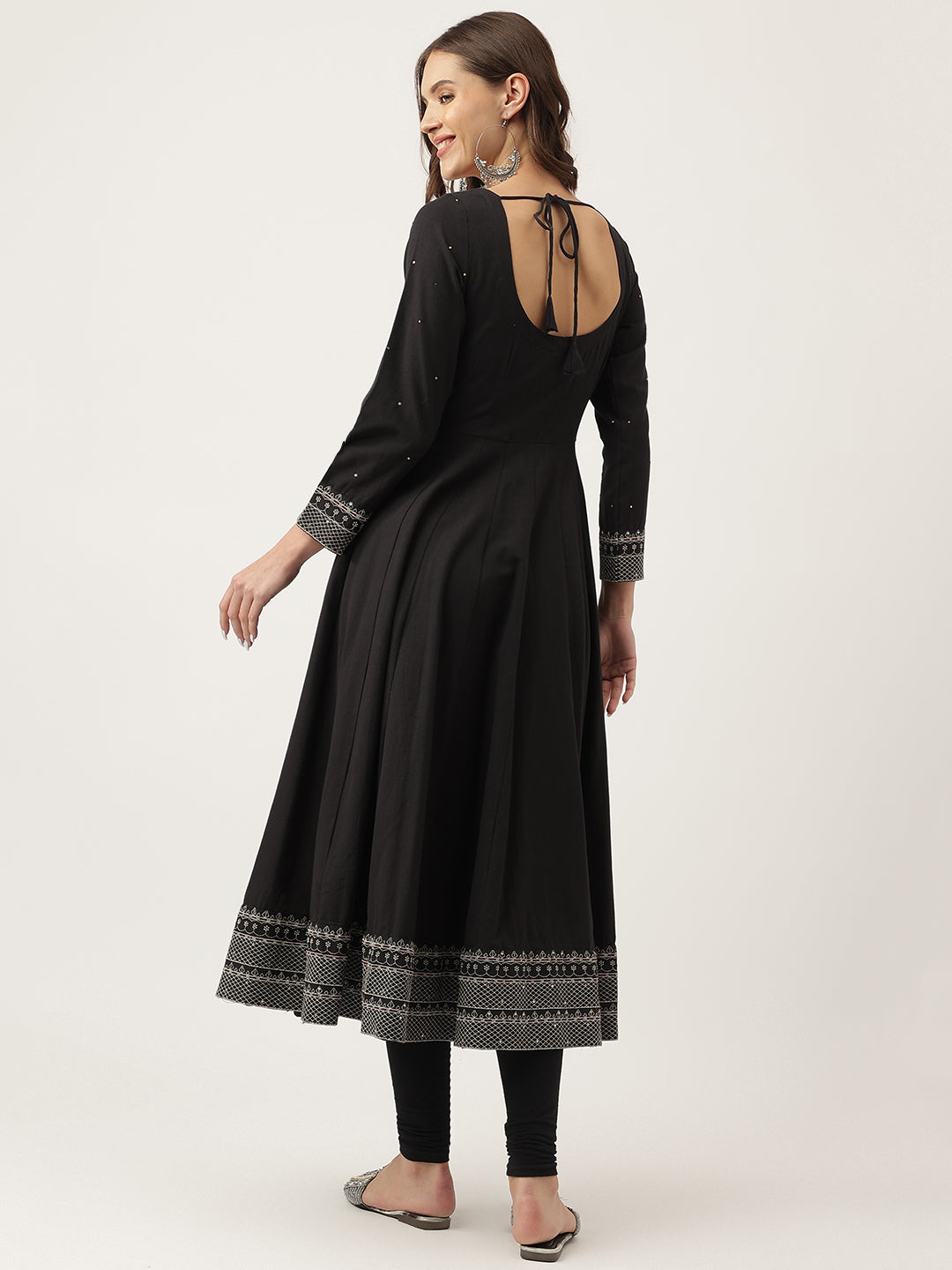 Noe Velarro Black Embroidered Cotton Anarkali Kurta