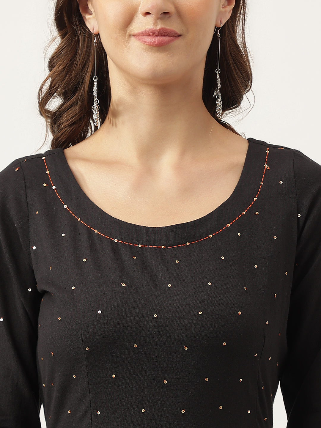Noe Velarro Black Embroidered Cotton Anarkali Kurta