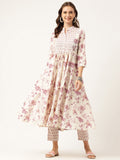 Noe Velarro White Purple Floral Cotton Flared kurta with Pant set