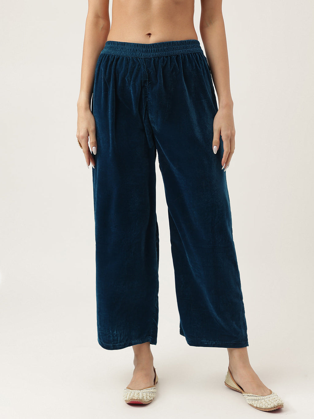 Noe Velarro Rayol Blue Hand Embroidered Velvet Straight Kurta, trousers with Dupatta Set