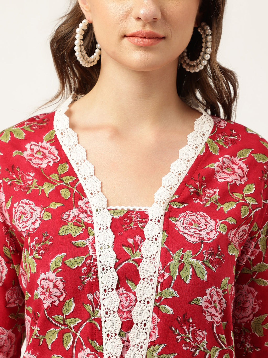 Noe Velarro Floral HandBlock Printed Kurta Trouser & Kota Dori Dupatta Set