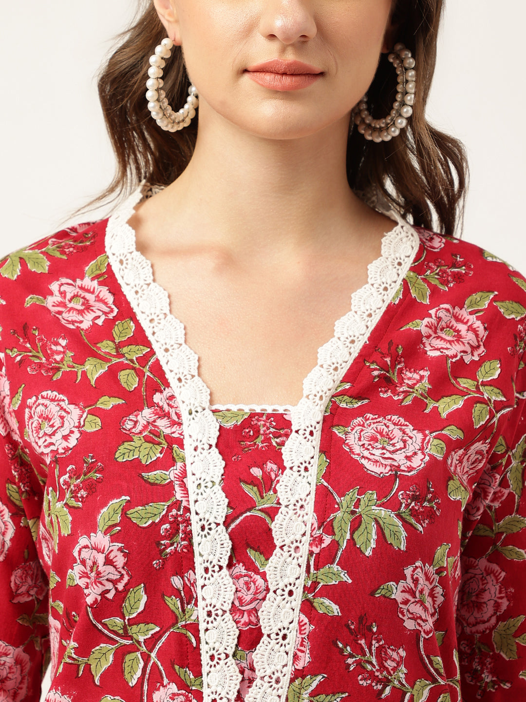 Noe Velarro Floral HandBlock Printed Kurta Trouser & Kota Dori Dupatta Set
