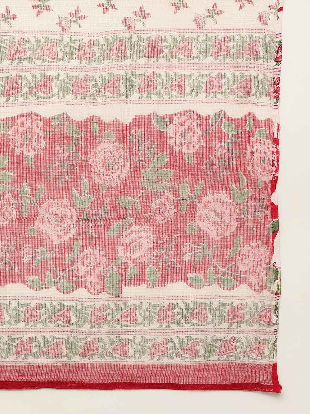 Noe Velarro Floral HandBlock Printed Kurta Trouser & Kota Dori Dupatta Set