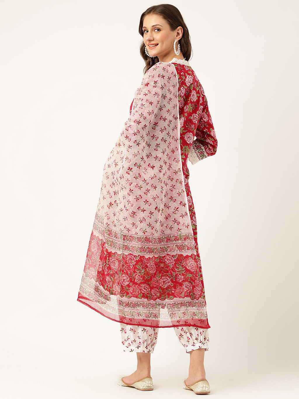Noe Velarro Floral HandBlock Printed Kurta Trouser & Kota Dori Dupatta Set