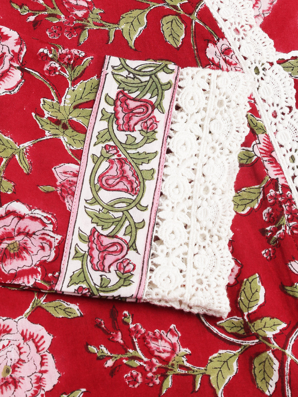 Noe Velarro Floral HandBlock Printed Kurta Trouser & Kota Dori Dupatta Set