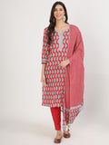 Noe Velarro Maroon Paisley Print Cotton Kurta pants with Dupatta set