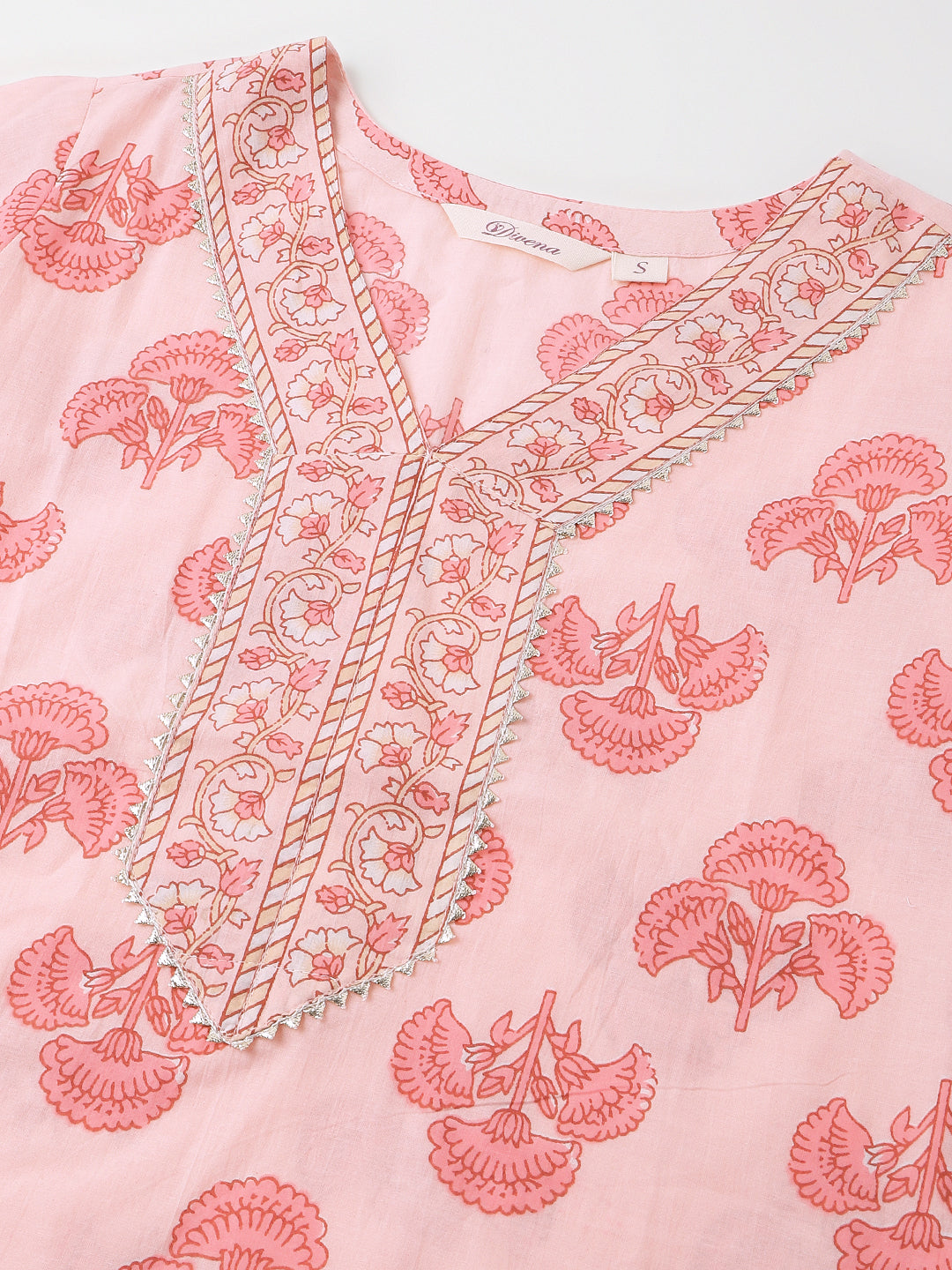 Noe Velarro Pink Floral Print Cotton  Kurta, Trouser & Dupatta