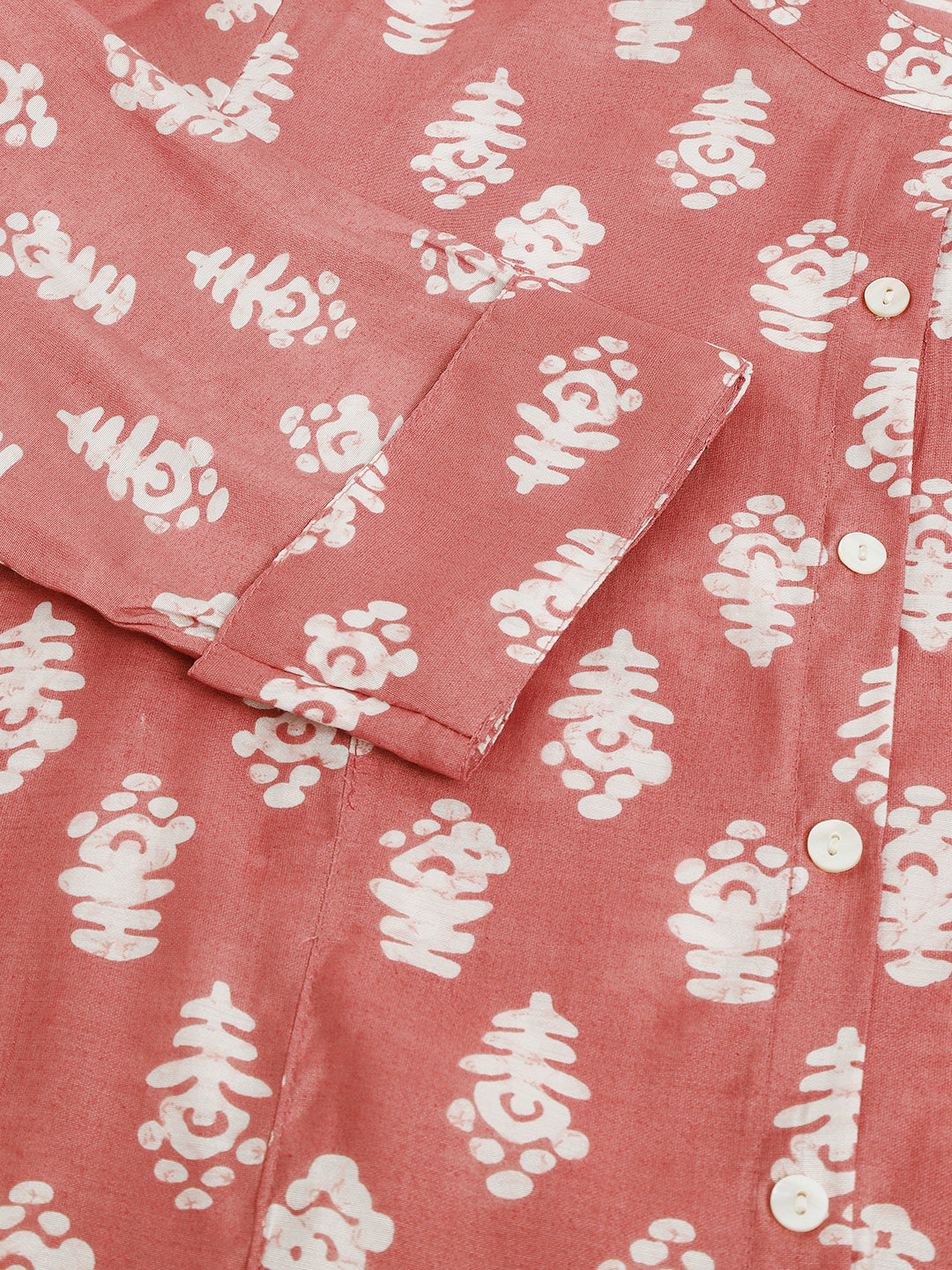 Noe Velarro Peach Printed Modal Chanderi Top