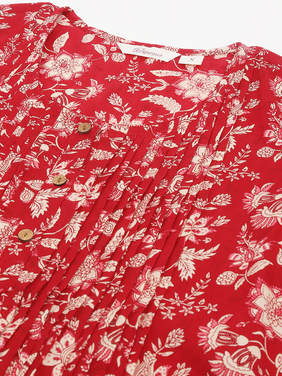 Noe Velarro Red Floral Printed Cotton Peplum Top