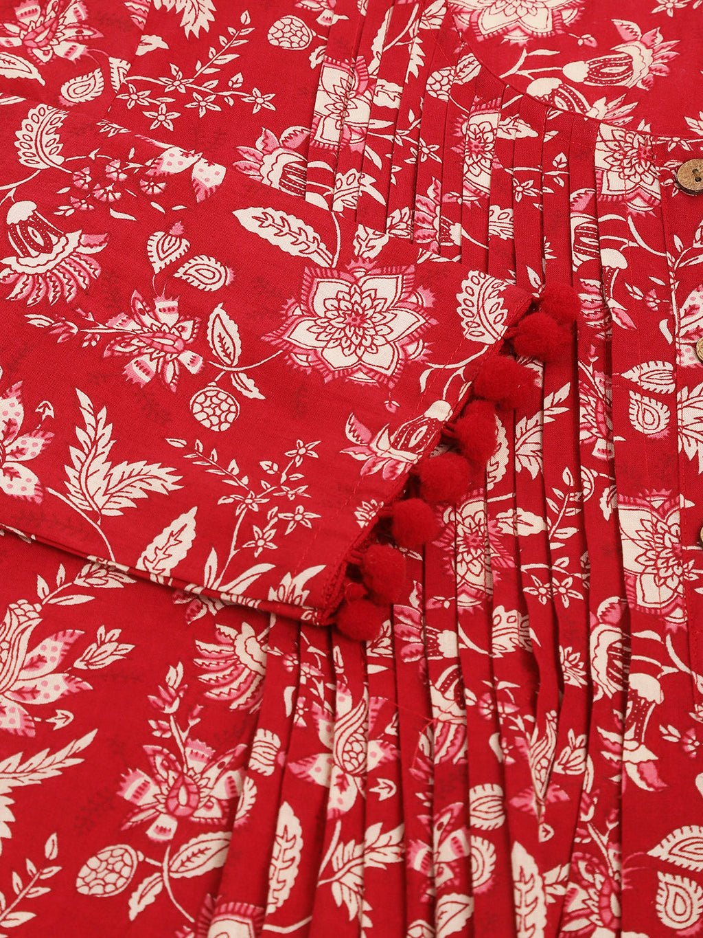 Noe Velarro Red Floral Printed Cotton Peplum Top