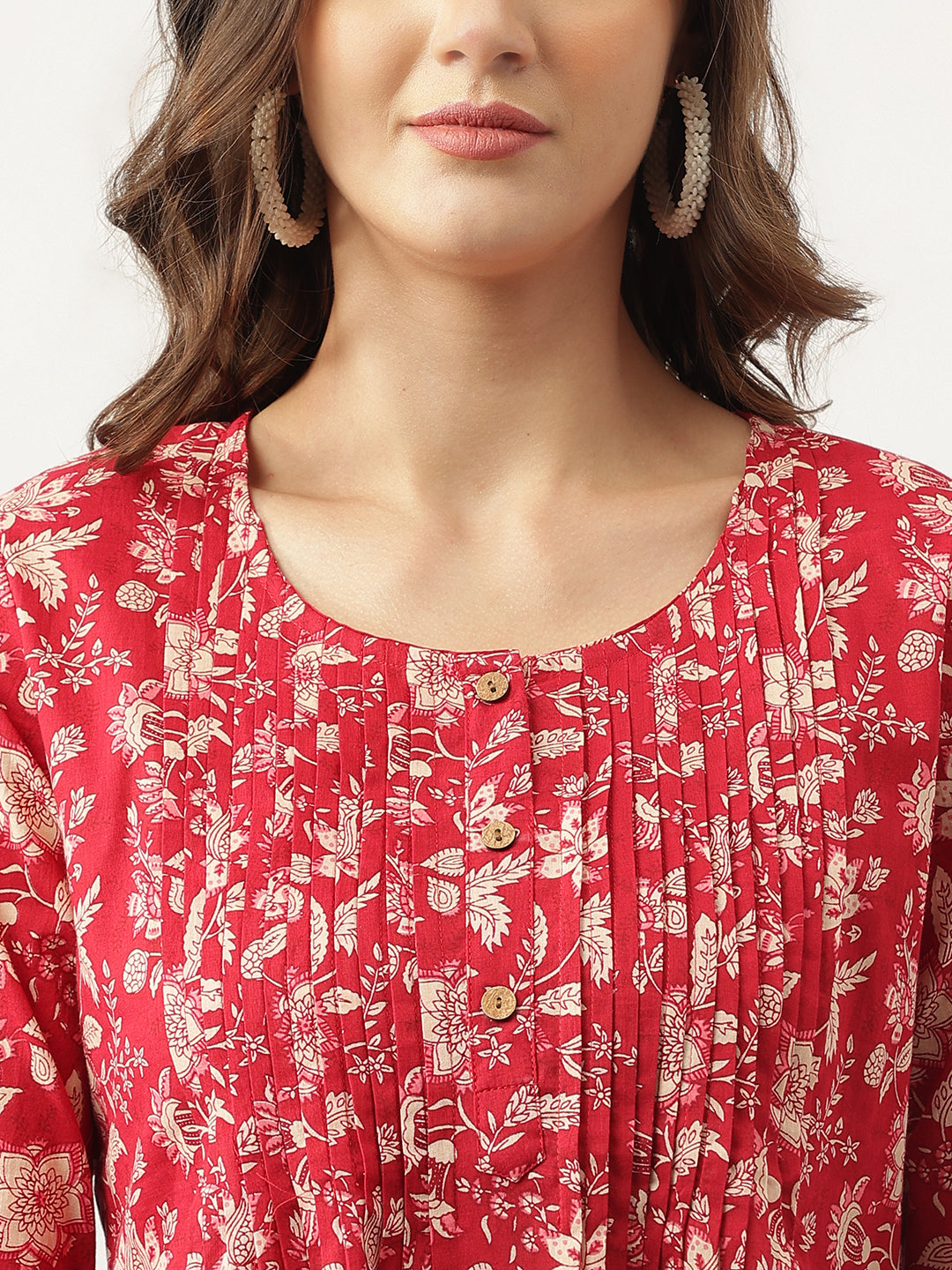 Noe Velarro Red Floral Printed Cotton Peplum Top