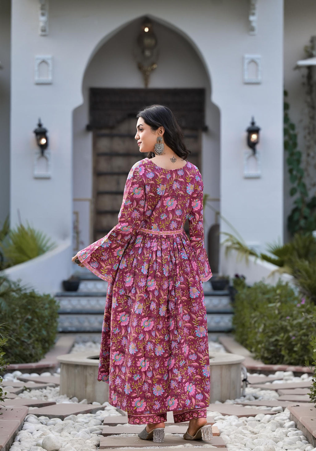 Noe Velarro Magenta Hand Block Floral Printed Cotton Kurta Set