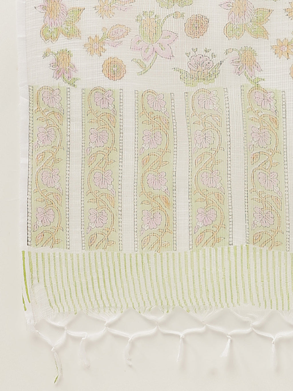 Noe Velarro Green Floral Printed Cotton Straight Short Kurta, trousers with Dupatta Set