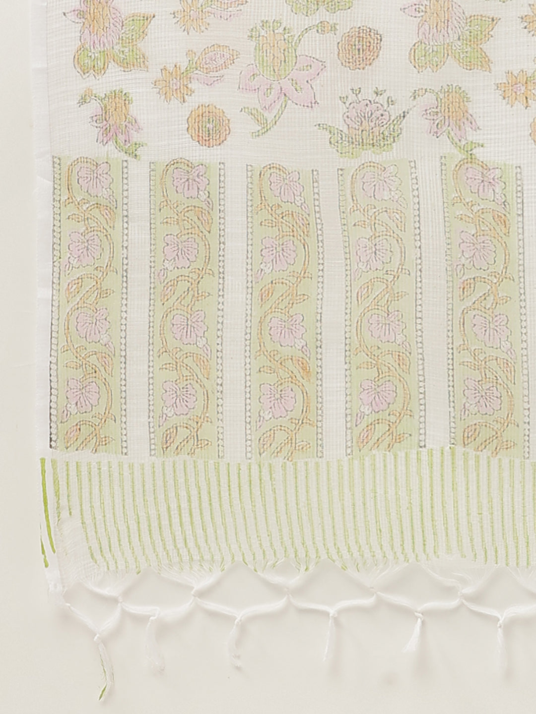Noe Velarro Green Floral Printed Cotton Straight Short Kurta, trousers with Dupatta Set