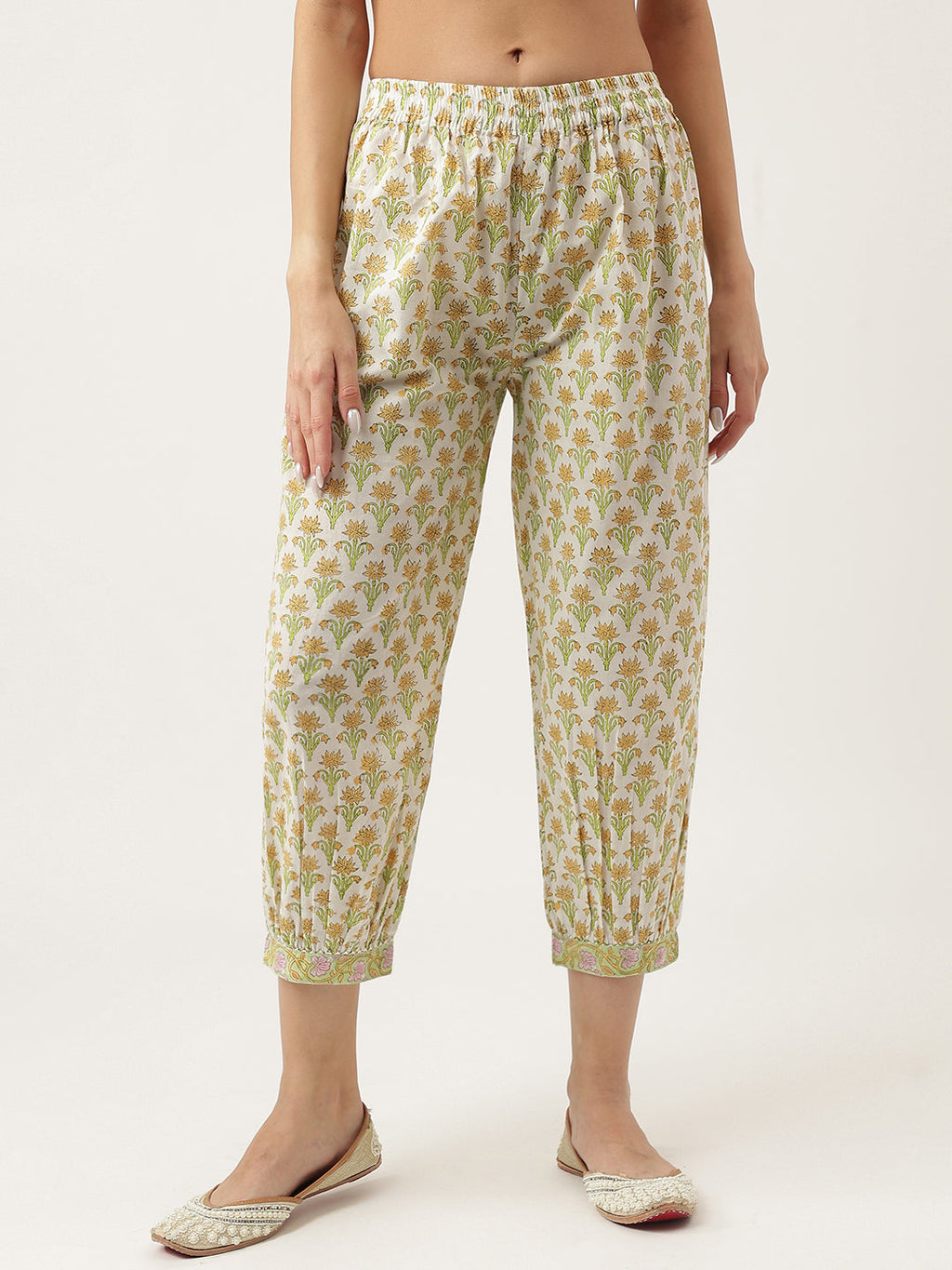 Noe Velarro Green Floral Printed Cotton Straight Short Kurta, trousers with Dupatta Set