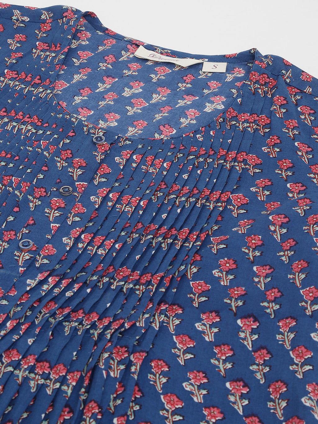 Noe Velarro Navy Blue Floral Printed Cotton Peplum Top