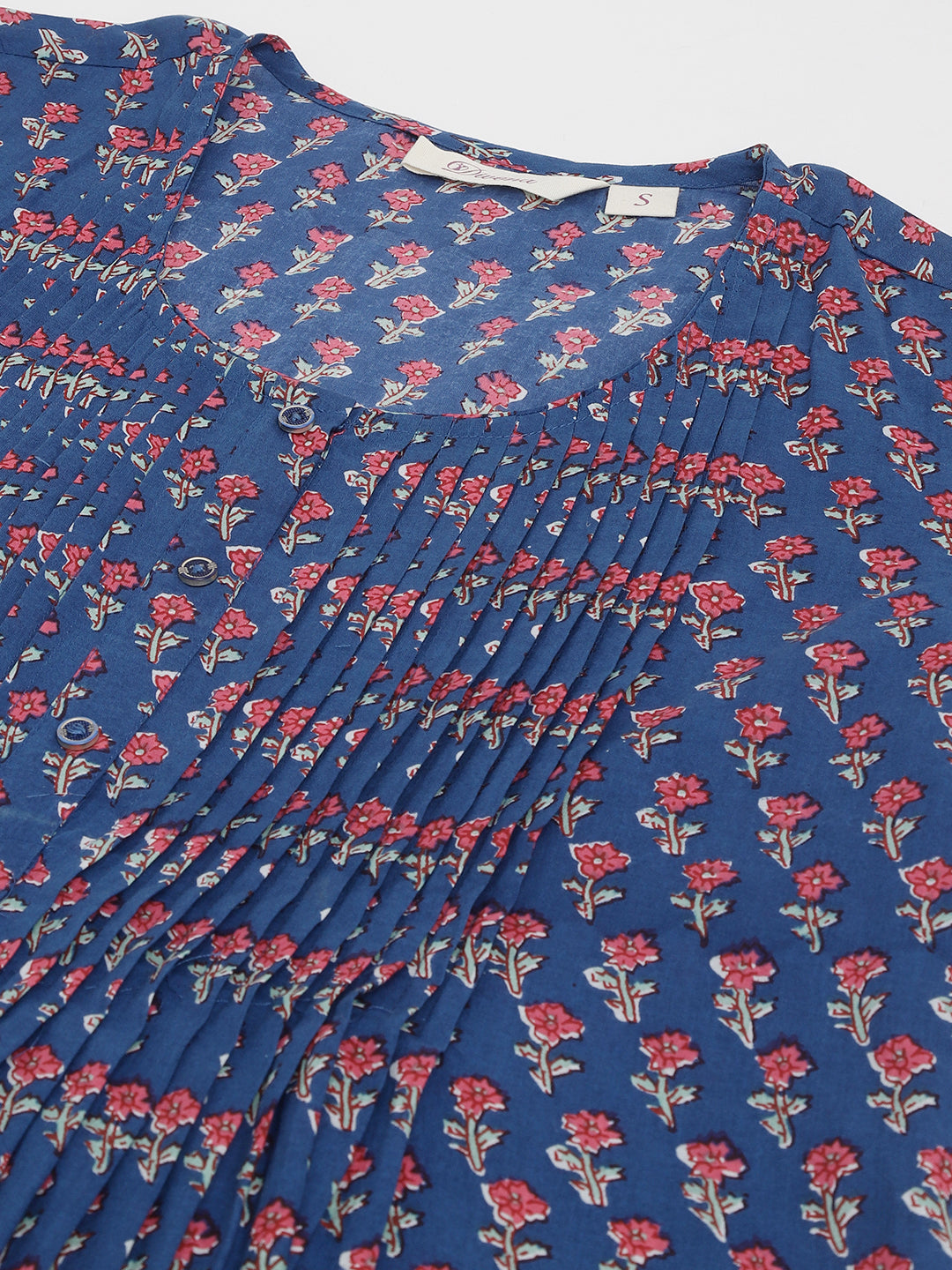 Noe Velarro Navy Blue Floral Printed Cotton Peplum Top