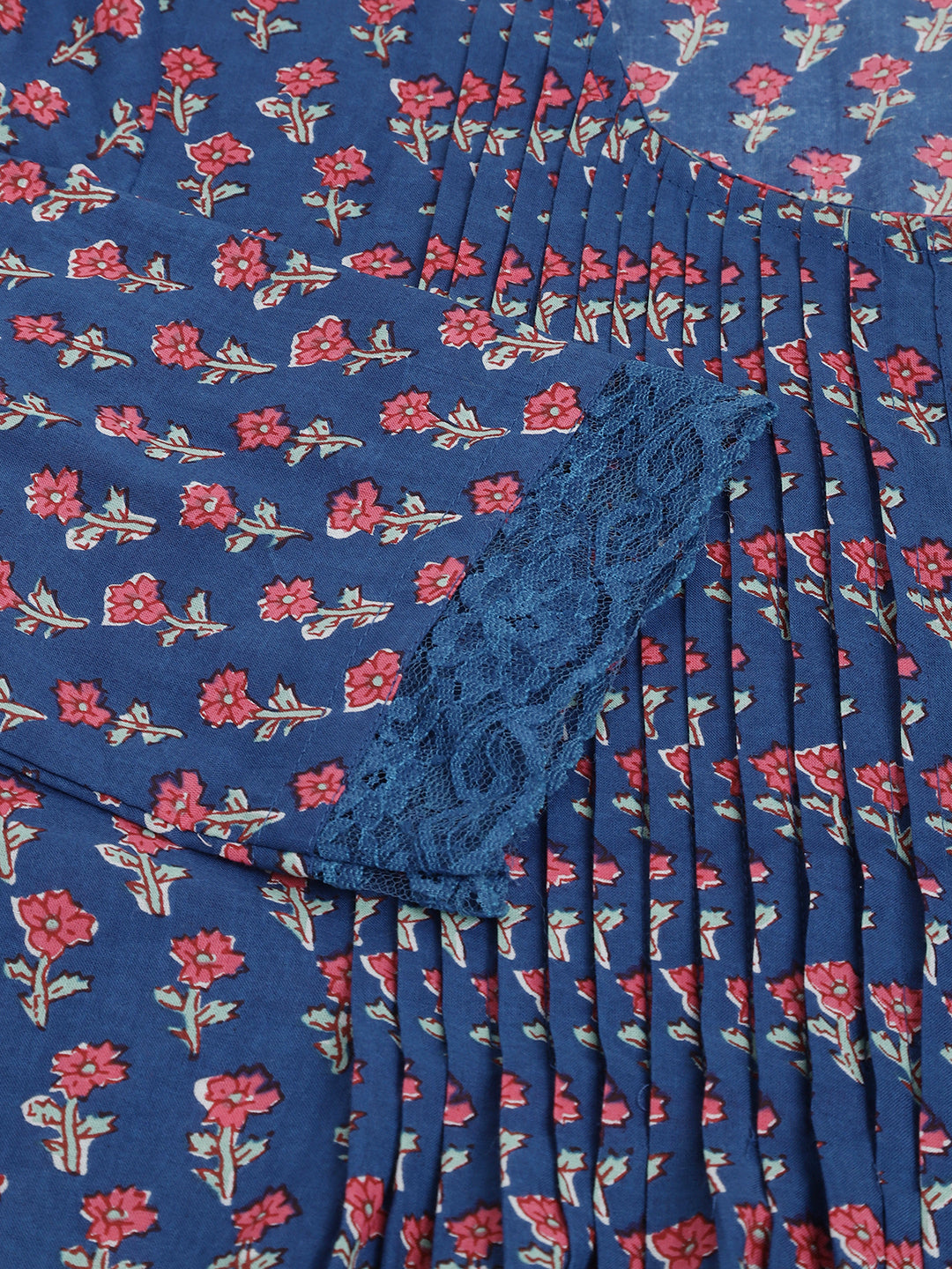 Noe Velarro Navy Blue Floral Printed Cotton Peplum Top