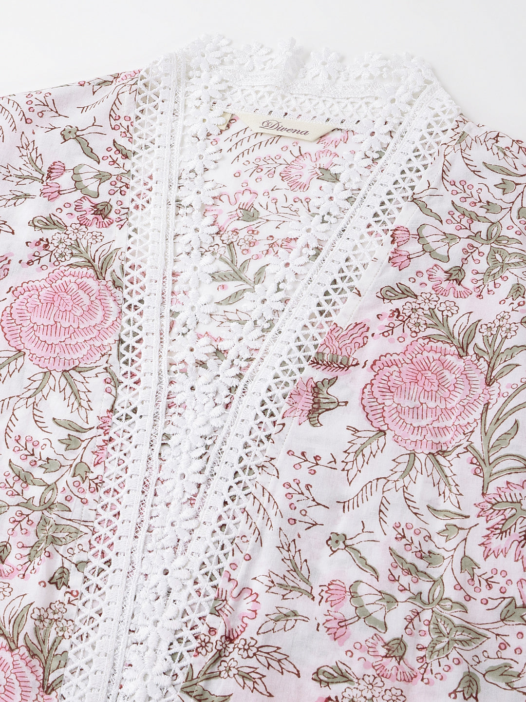 Noe Velarro White Hand Block Floral Print Cotton  Kurta, Trouser & Dupatta