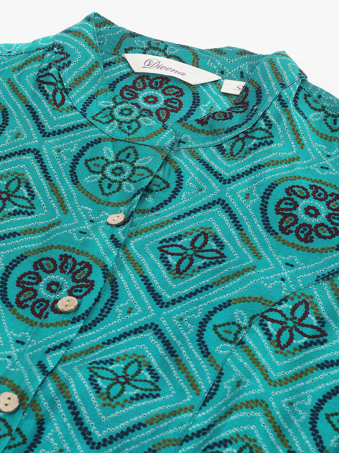 Noe Velarro Turquoise Blue Printed Muslin Fold Sleeve top