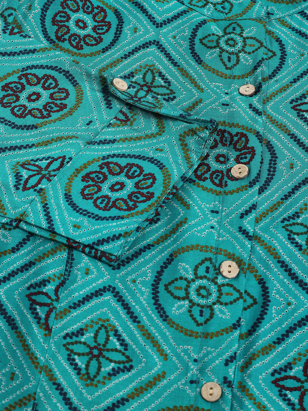 Noe Velarro Turquoise Blue Printed Muslin Fold Sleeve top