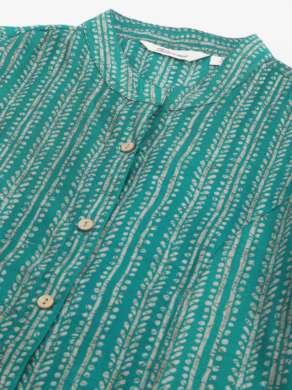 Noe Velarro Teal Blue Printed Muslin Fold Sleeve top