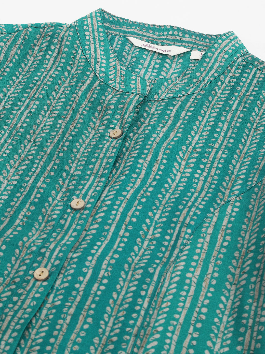 Noe Velarro Teal Blue Printed Muslin Fold Sleeve top
