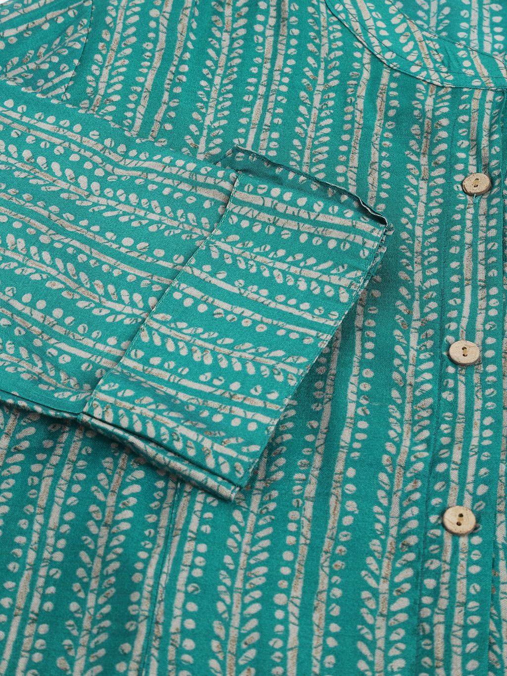 Noe Velarro Teal Blue Printed Muslin Fold Sleeve top