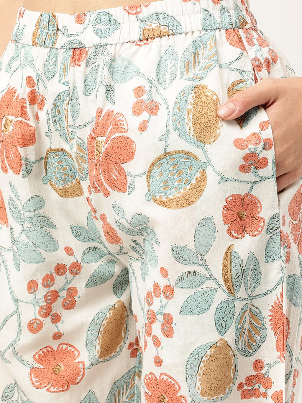 Noe Velarro Women Floral Printed Pure Cotton Tunic With Trousers
