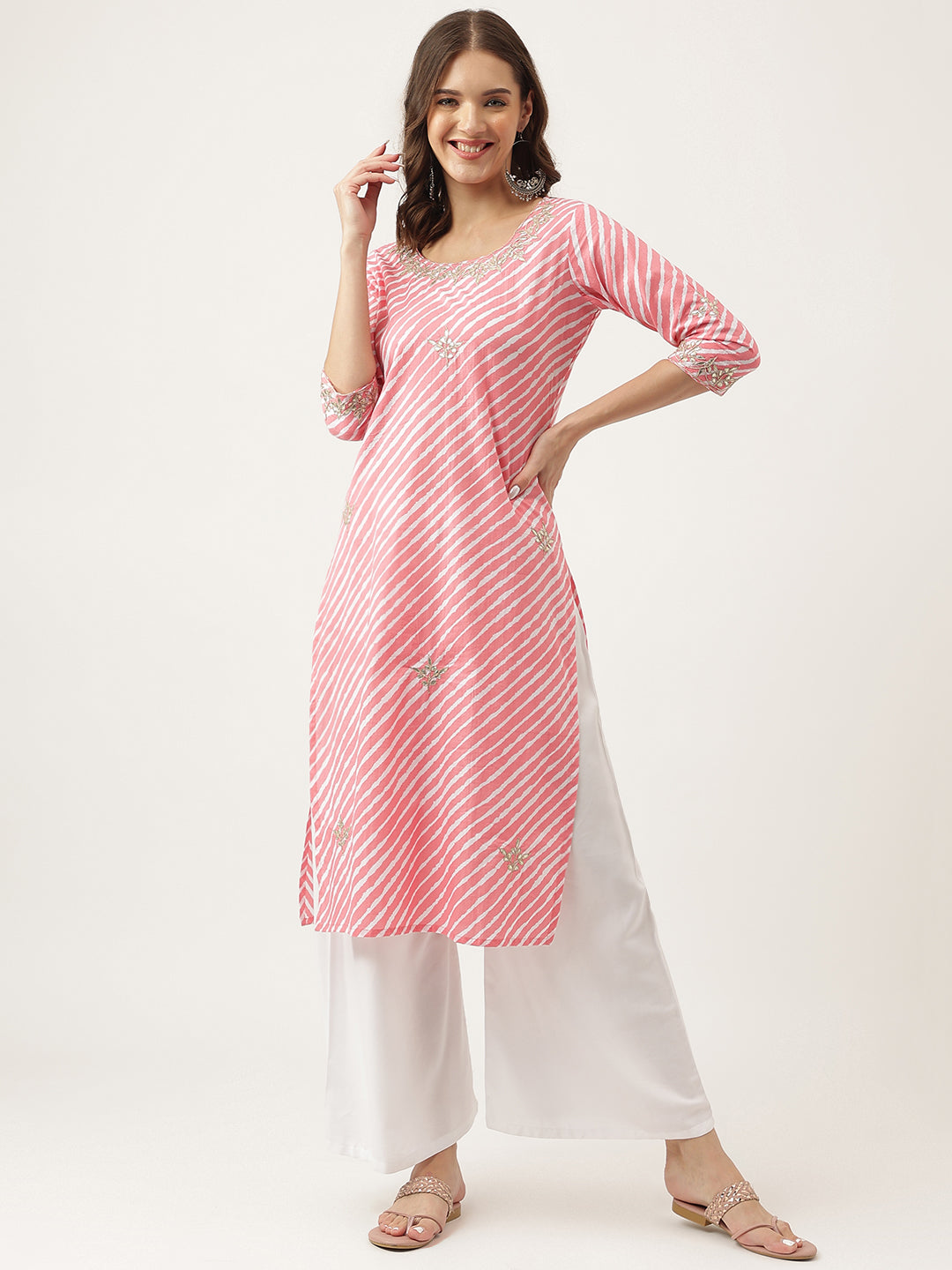 Noe Velarro Stripe Print with Gota work cotton Straight Kurta