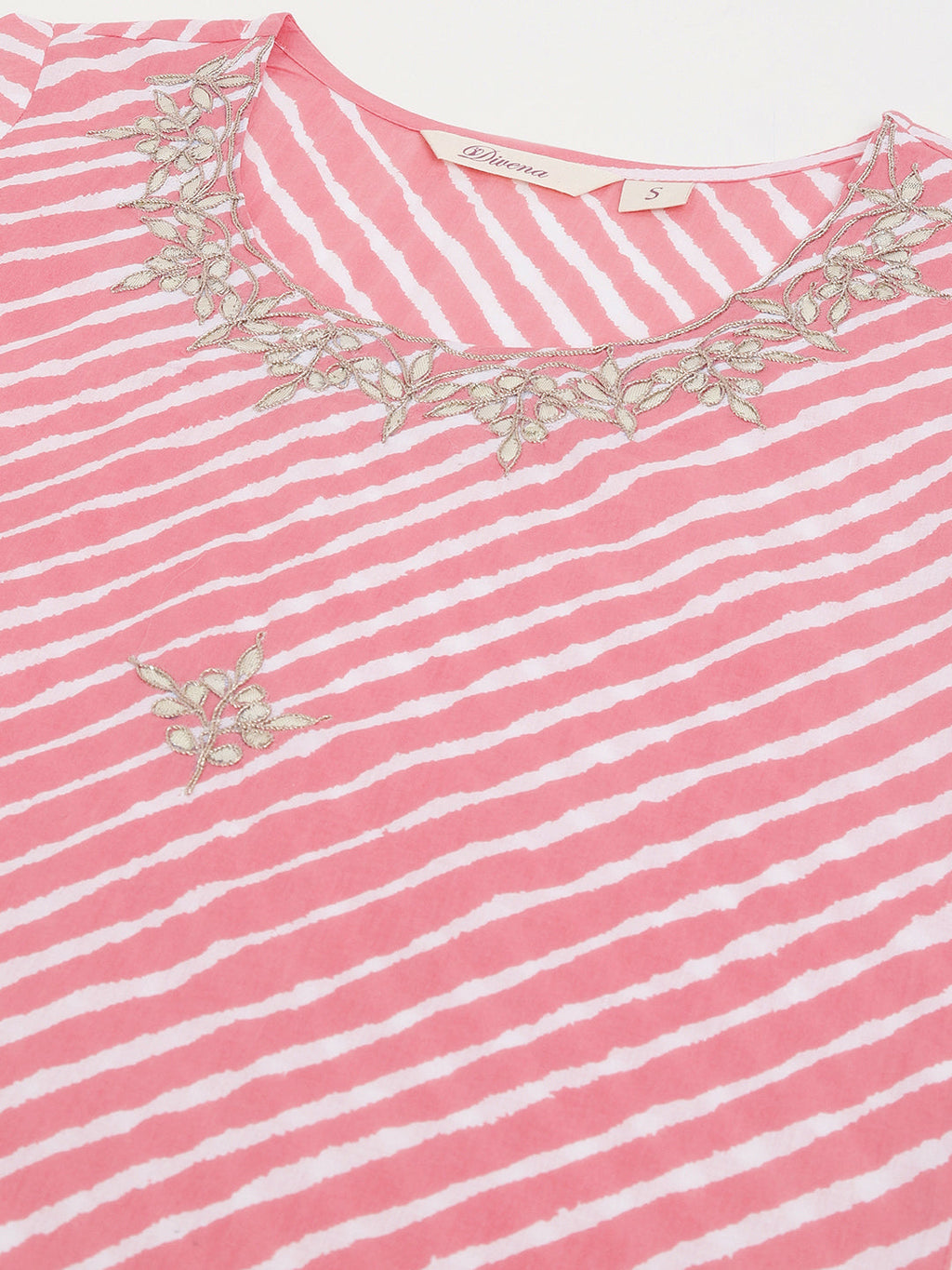 Noe Velarro Stripe Print with Gota work cotton Straight Kurta