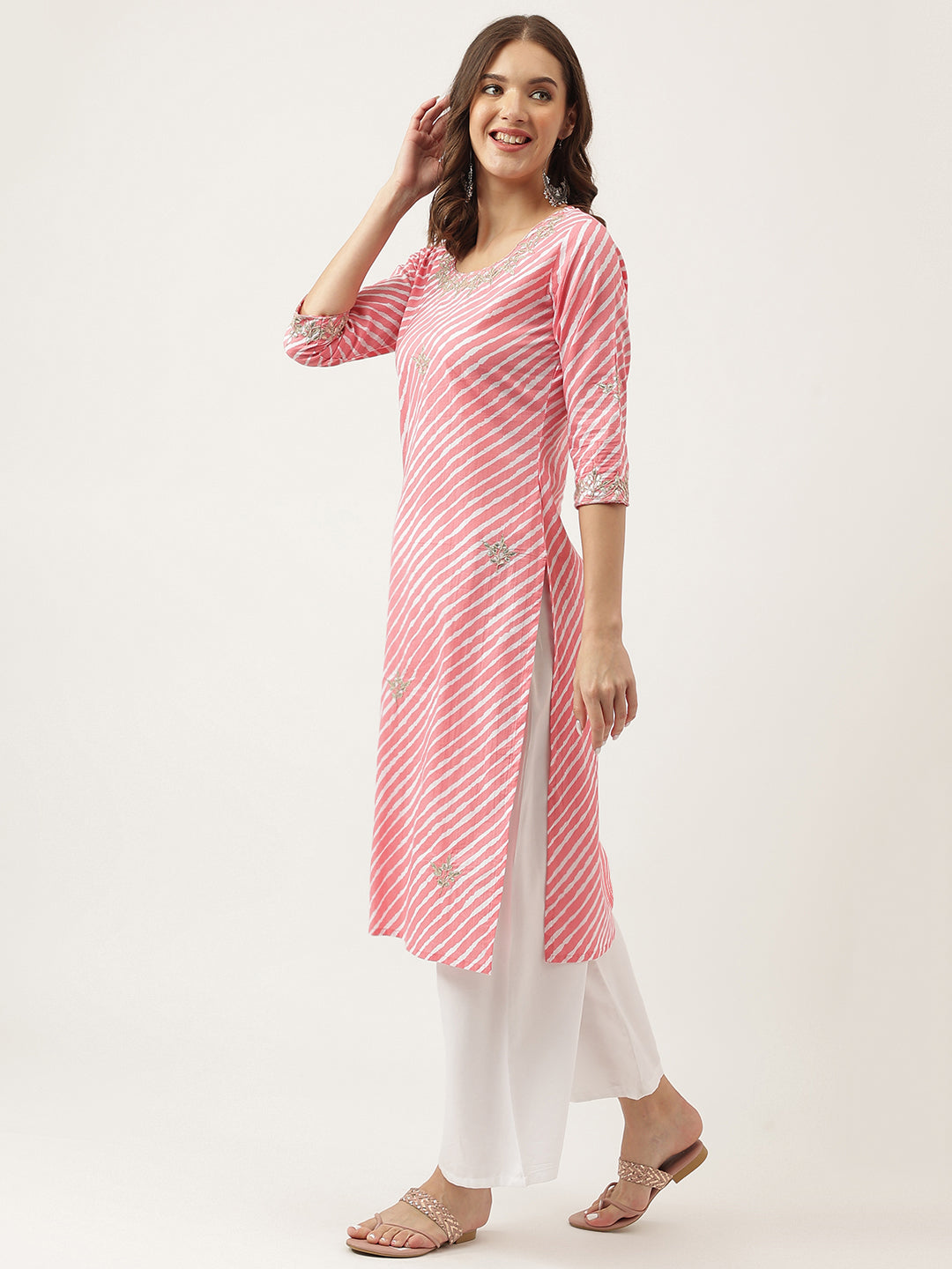 Noe Velarro Stripe Print with Gota work cotton Straight Kurta