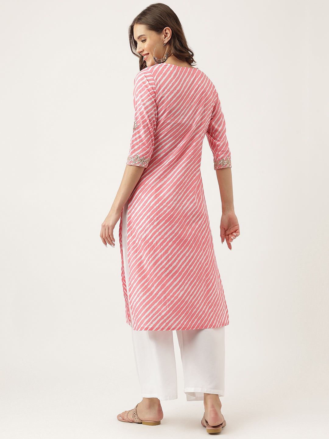 Noe Velarro Stripe Print with Gota work cotton Straight Kurta