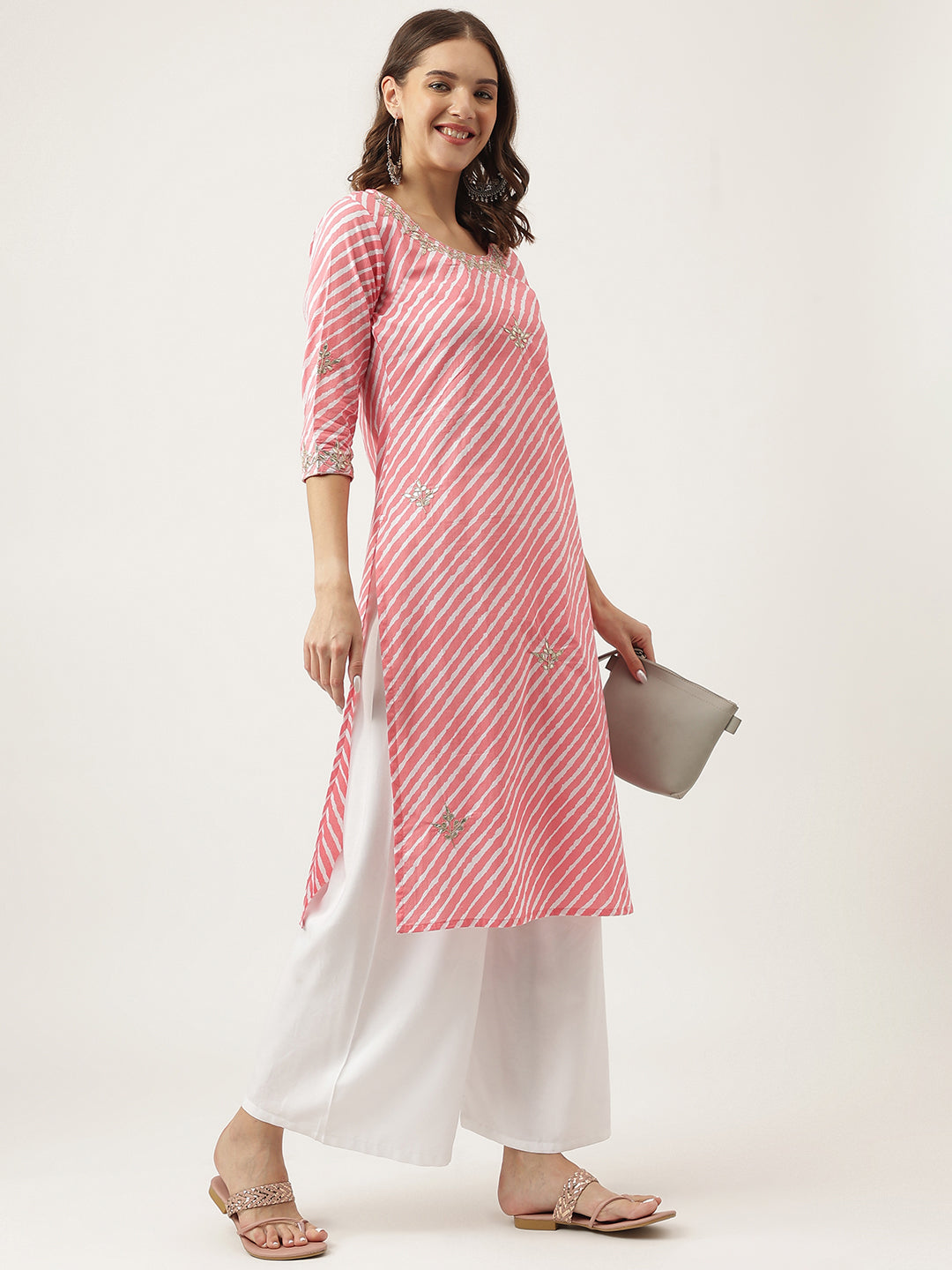 Noe Velarro Stripe Print with Gota work cotton Straight Kurta
