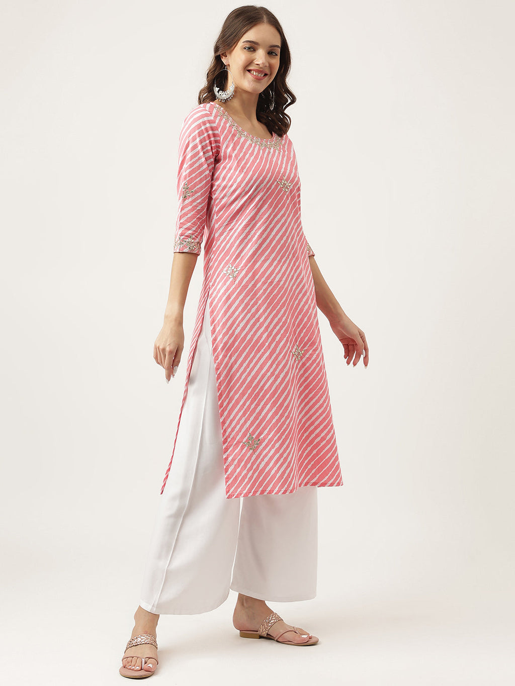 Noe Velarro Stripe Print with Gota work cotton Straight Kurta