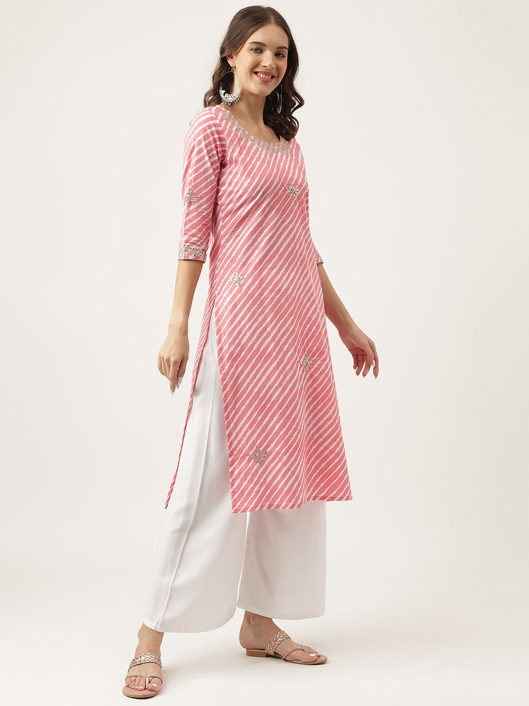 Noe Velarro Stripe Print with Gota work cotton Straight Kurta