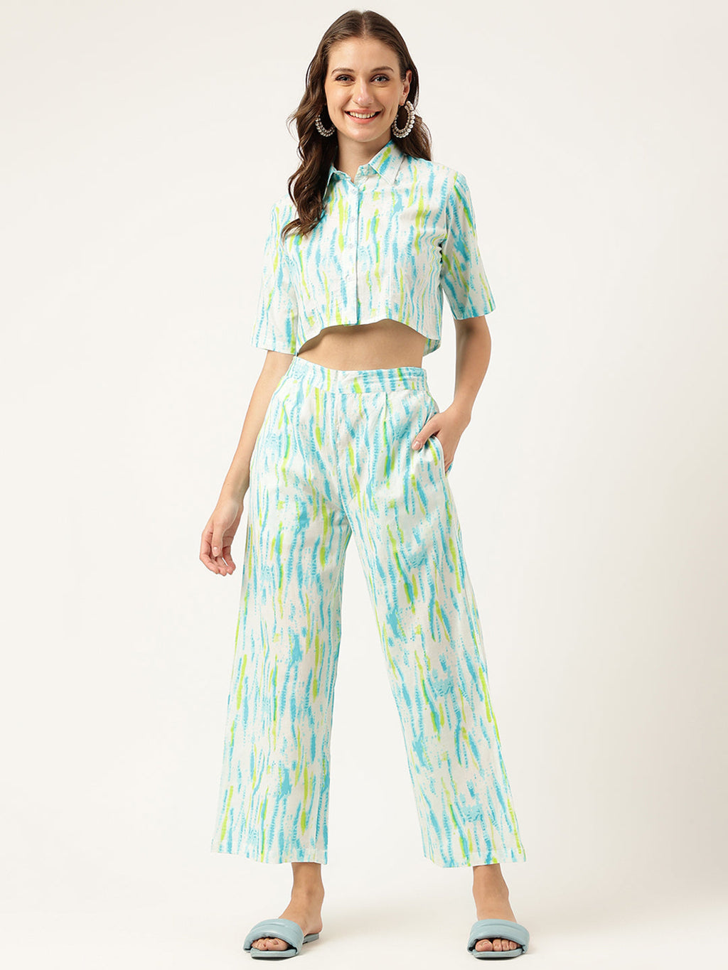 Noe Velarro Women Tie And Dye Pure Cotton Shirt With Trousers