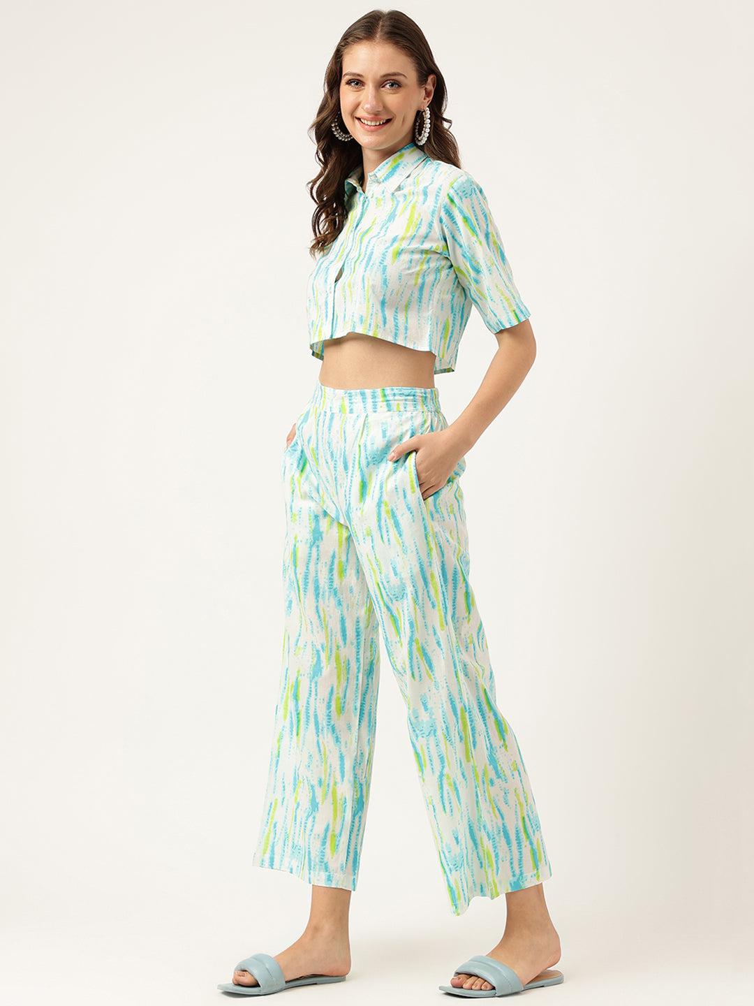 Noe Velarro Women Tie And Dye Pure Cotton Shirt With Trousers