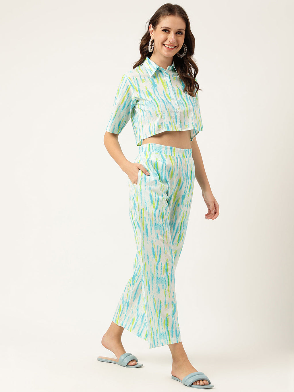 Noe Velarro Women Tie And Dye Pure Cotton Shirt With Trousers