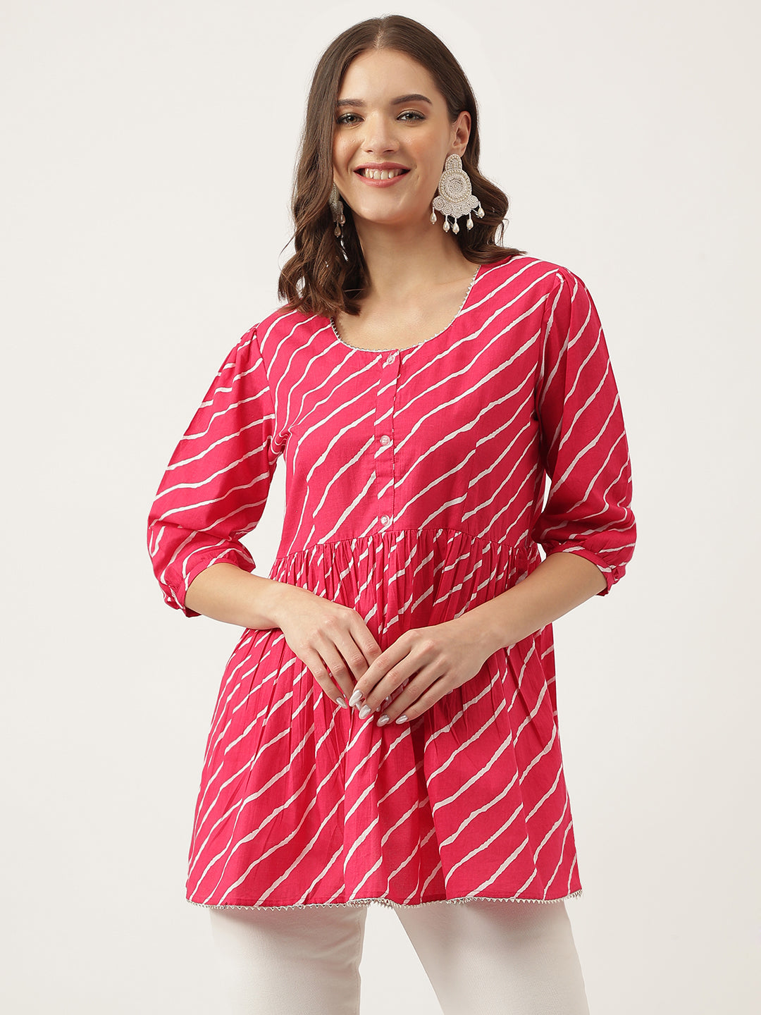 Noe Velarro Peach Ethnic Motif Print Modal Chanderi Top