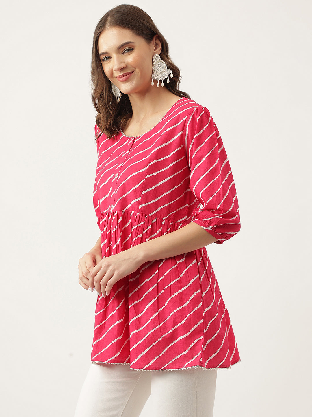 Noe Velarro Peach Ethnic Motif Print Modal Chanderi Top